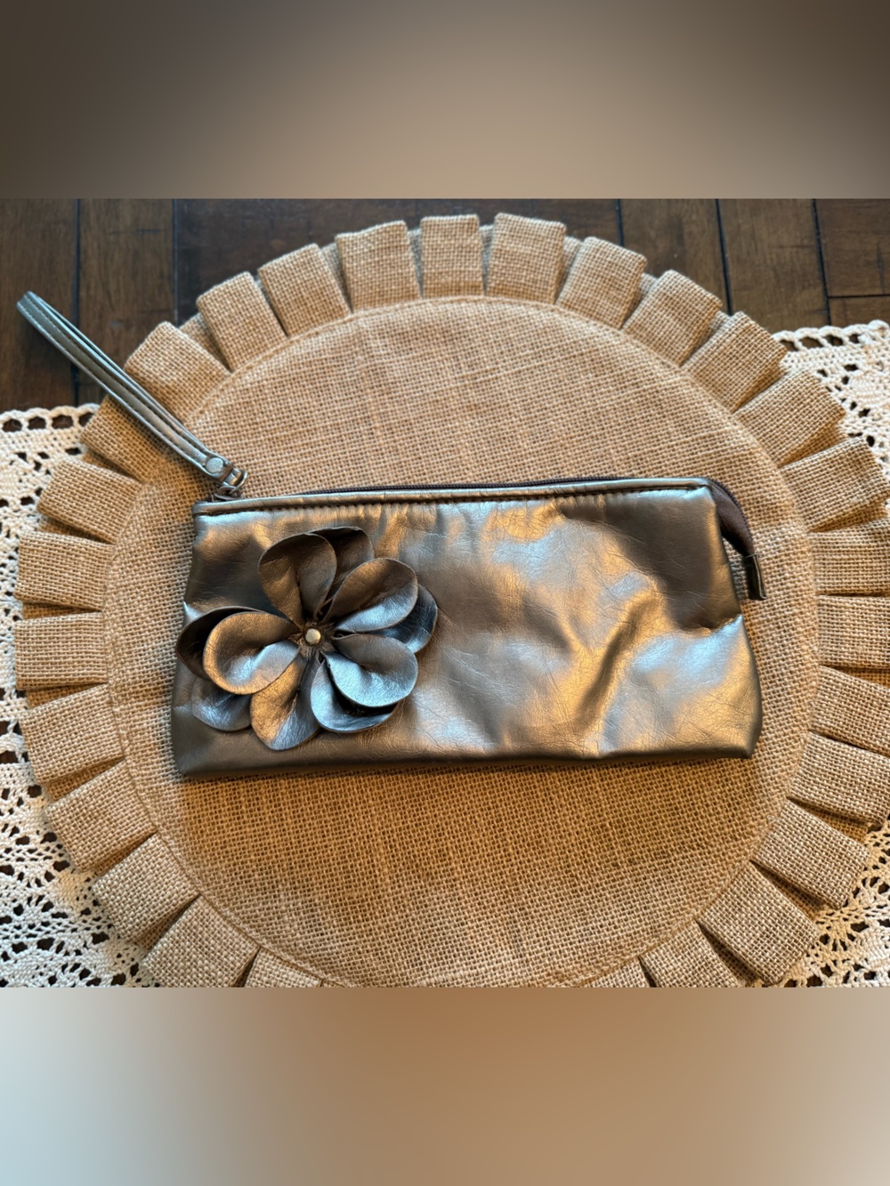 Vintage Sephora Metallic Flower Wristlet Clutch - Gunmetal